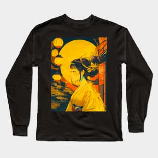 Yellow neon Japanese girl Long Sleeve T-Shirt